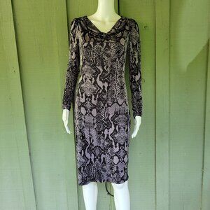 GHOST London Slinky Snakeskin Print Dress Medium Gray Black